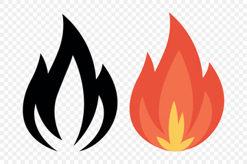 Vector Fire Flame Icon Set. Isolated Campfire, Bonfire, Flame Sign. Front View. Design Template for Outdoor, Camping, Emergency Graphics. Vector Illustration