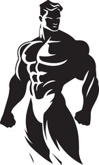 A black and white bodybuilder silhouette design