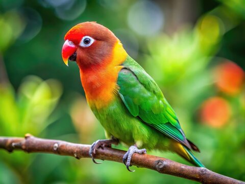 Colorful Nyasa Lovebird Perched on Branch in Natural Habitat Displaying Vibrant Feathers and Charm