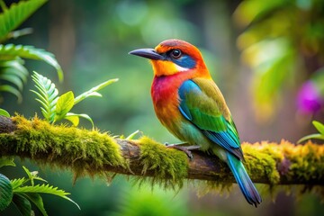 Obraz premium Colorful secretive bird perched on a branch amidst lush greenery in a serene natural setting