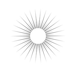 Geometric sun ray. Sunbeam and sunshine, sunburst. Minimalist creativity and art. Circle with radial lines. Template and layout. Linear vector illustration