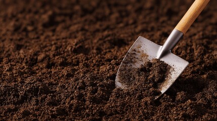 Close Up of Trowel in Soil for Archaeology  Gardening  Construction