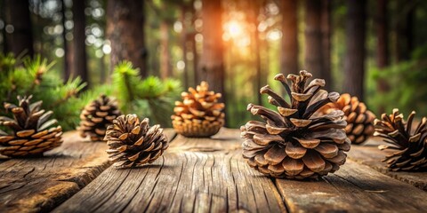Creative Pinecone Art Displayed on a Rustic Wooden Surface with Natural Elements and Textures