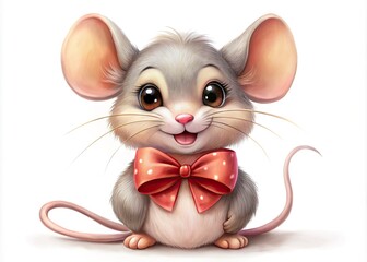 Obraz premium Cute cartoon character illustration featuring a whimsical mouse with a bow and playful expressions