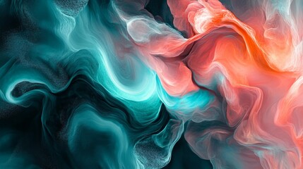 Fototapeta premium Abstract swirling patterns in teal, orange, and white colors