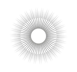 Obraz premium Geometric sun ray. Sunbeam and sunshine, sunburst. Minimalist creativity and artwork. Circle with radial lines. Bursting and blast. Linear vector illustration