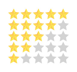 Stars rating symbol vector illustration, from worst to best level. Gold three dimensional style.