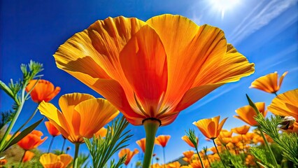 Obraz premium Detailed Botanical Illustration of California Poppy Showcasing Vibrant Colors and Intricate Petals