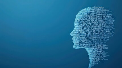 Human Head Silhouette Formed by Digital Code Symbols