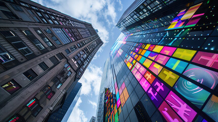 building in the city. large lcd screen