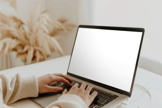 Laptop screen  with hands png mockup, transparent design