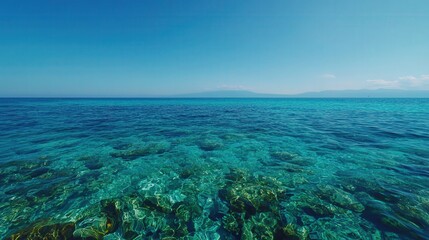 Fototapeta premium Crystal Clear Mediterranean Sea with Rocky Bottom and Blue Sky