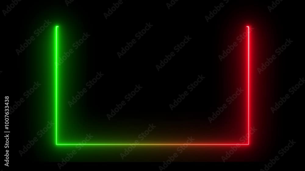 Poster glowing neon light rectangle frame loading icon background. lasers are pink. repetitive motion anima