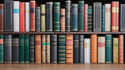 Naklejka premium Vintage Book Collection on Wooden Shelf Library Literature Knowledge Education