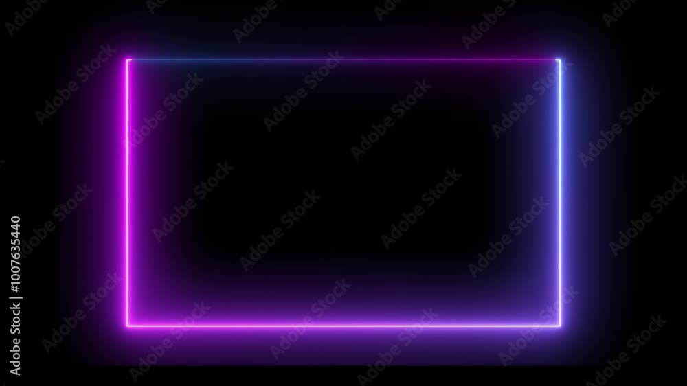 Poster glowing neon light rectangle frame loading icon background. lasers are pink. repetitive motion anima