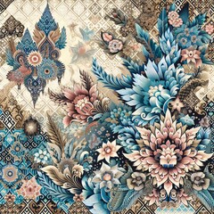 batik & songket art pattern with flowers 