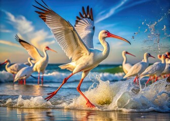 Obraz premium Diverse Shore Birds in Florida's Coastal Habitat Captured in Stunning Natural Settings and Light