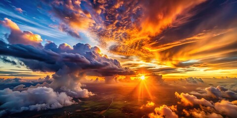 Dramatic Sunset Sky with Vibrant Clouds Illuminated by the Setting Sun in a Breathtaking Scene
