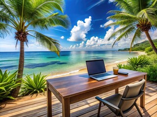 Dreamy Remote Work Office by Tropical Sea, Ideal for Productivity and Relaxation in Paradise