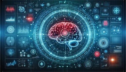 Abstract brain with holographic data projections.