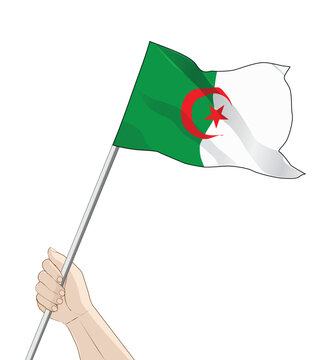 recommend clip art: hand holding a waving algeria flag vector