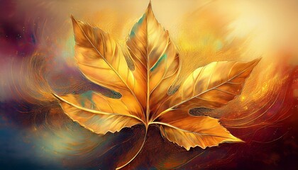 A crisp, golden leaf with subtle lighting that enhances its natural texture, set against a s 