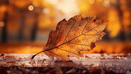 A detailed close-up of a brown, decaying leaf with rich textures and contrast, against a blu