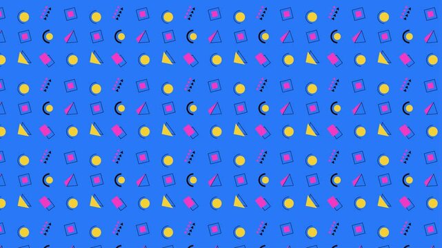 Memphis Design With Blue Background. 4k Animation
