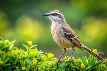 Fototapeta premium Elegant Chalk Browed Mockingbird Perched Gracefully Amidst Lush Greenery in Natural Habitat