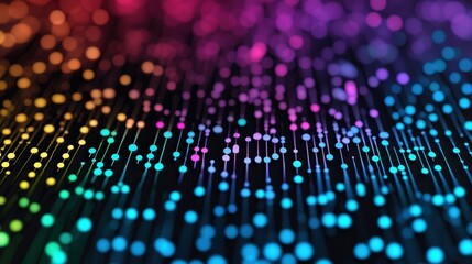 Abstract Colorful Lines and Circles on Black Background   Digital Art  Technology  Network