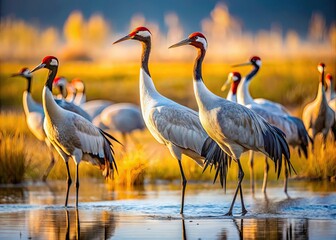 Obraz premium Elegant Crane Birds in Natural Habitat Showcasing Majestic Beauty and Graceful Movements