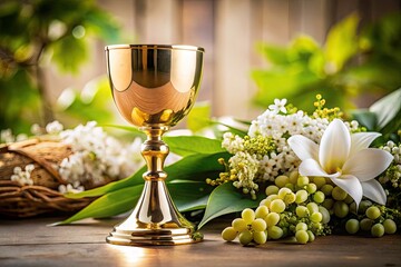 Elegant First Communion Chalice Clipart for Religious Celebrations and Ceremonial Invitations