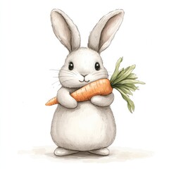 Obraz premium Cute Hand-Drawn Rabbit Holding a Carrot