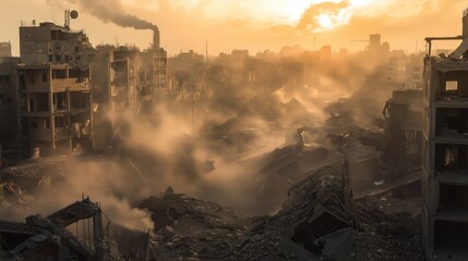 Devastation in the Early Light: A City in Ruins - Made with Generative AI