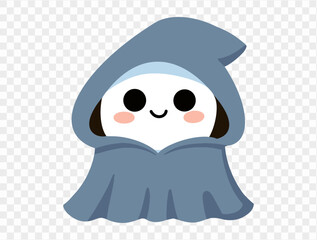 Cute ghost  wear black hood isolated on png or transparent background,Halloween party banner, blank space for text, element template for poster, brochures, online advertising.vector