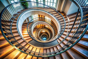 Fototapeta premium Elegant Spiral Staircase Architectural Design Showcasing Modern Aesthetics and Unique Structure