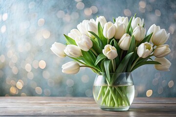Elegant Vase of Fresh White Tulips on a Soft Background for Home Decor or Floral Design Inspiration