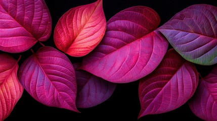 Vibrant Purple and Red Coleus Leaves on Black Background   Nature Texture