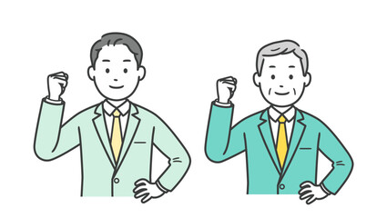 ガッツポーズをするビジネスマンの上半身イラスト
