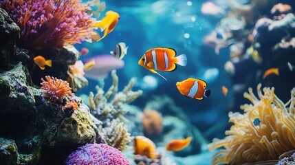 Obraz premium Colorful Underwater Scene with Fish and Corals