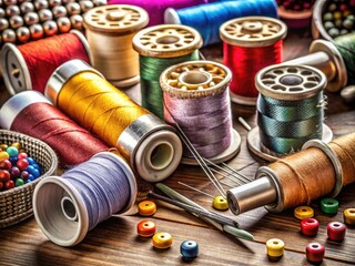 Essential Sewing Instruments Including Threads, Needles, Bobbins, and Various Fabrics for Crafting
