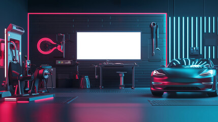 Futuristic Auto Repair Workshop in 3D Rendering