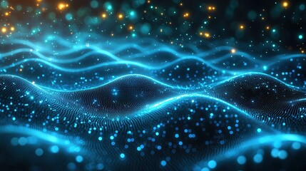 Obraz premium Abstract Blue Digital Waves with Sparkling Particles