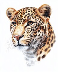 Fototapeta premium Close-up pencil drawing of leopard, panthera pardus, looking to the side.