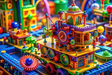 Futuristic machine toy design with vibrant colors and intricate details for imaginative play and creativity