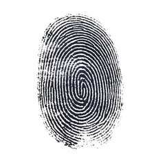 Black human ink fingerprint isolated on white and transparent background.