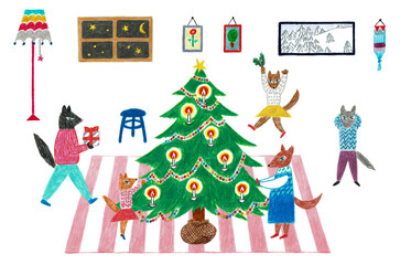 手描きイラスト　クリスマス の夜