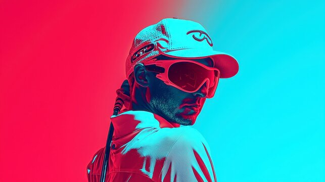 Psychedelic Golfer Backswing, a vibrant scene showcasing a golfer in mid-backswing, infused with exaggerated colors, silkscreen textures, and lo-fi aesthetics.