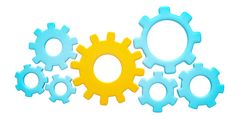 Gear wheels. cogs and gears mechanism isolated on transparent background. 3D render.