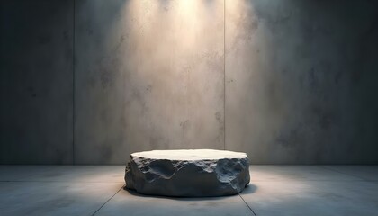 Stone, Rock Podium isolated on Dark cement Wall Studio light Backgrounds well stage stand Display products presentation, clipping paths